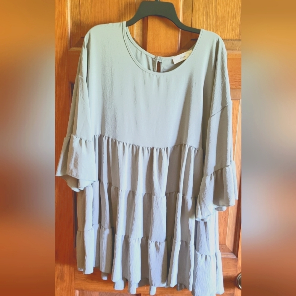 Blue Brand Mint Color Layered Blouse 2X